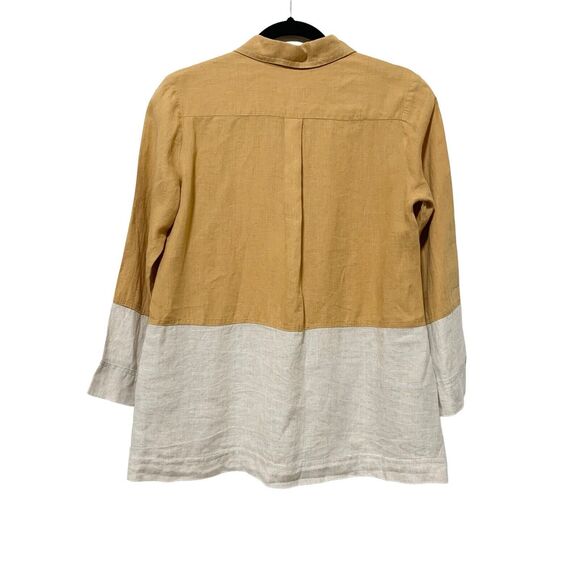 I Linen Lifestyle Classic Button Down Two Tone Caramel Natural Side Pocket Small - Picture 4 of 11
